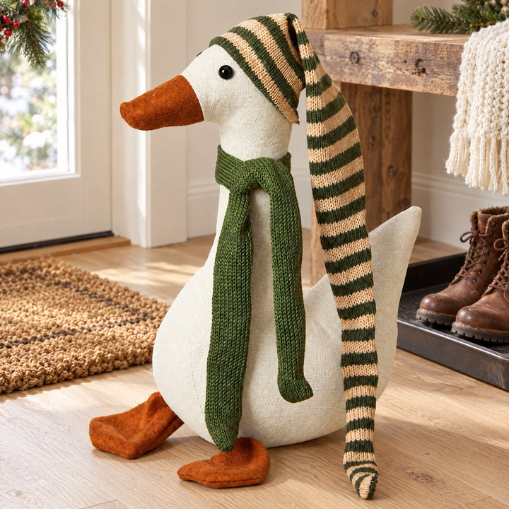 Weihnachtsente mit Mütze liegend 22x11x70 cm sand/grün