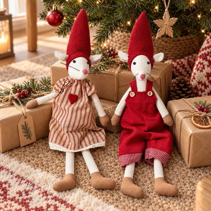 Weihnachtsmaus 2-fach sort. 41 cm unifarben/gestreift rot/natur