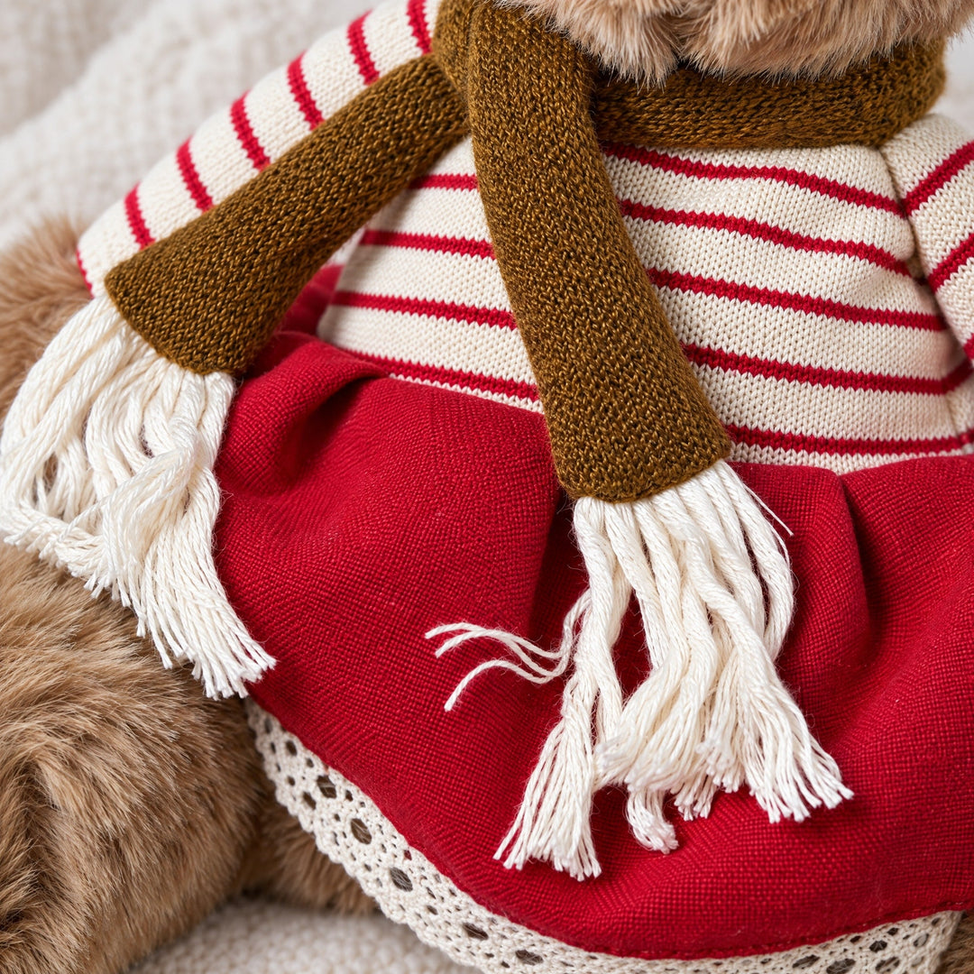 Teddybär mit Strickpullover 17x17x43 natur rot