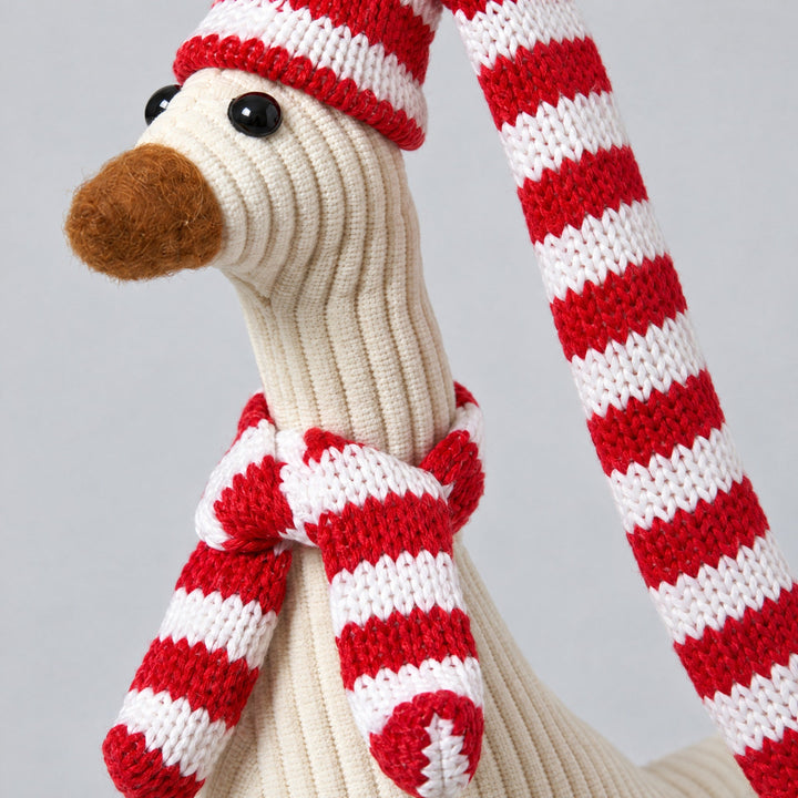Weihnachtsente mit Streifen 11x6x19/35 cm Samt weiß/rot
