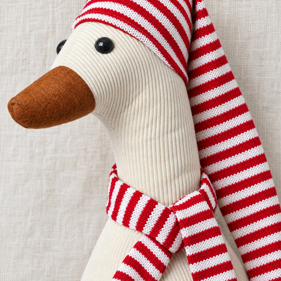 Weihnachtsente mit Streifen 45x19x60/120 cm Samt weiß/rot