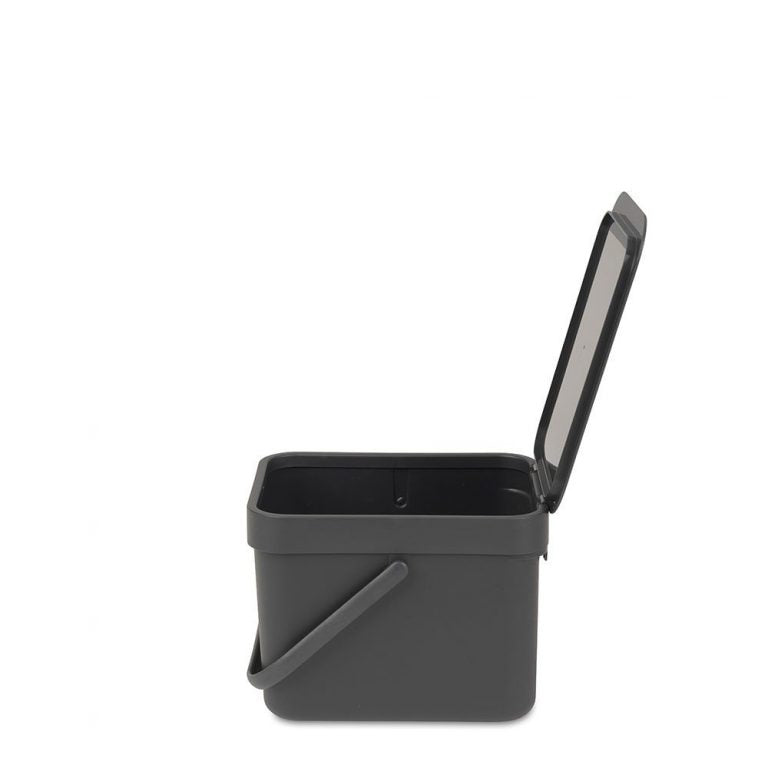 Abfalleimer mit Deckel, schwarz, 6 Liter, grau