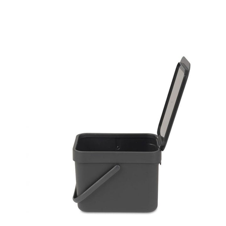 Abfalleimer mit Deckel, schwarz, 6 Liter, grau