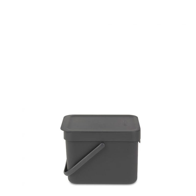 Abfalleimer mit Deckel, schwarz, 6 Liter, grau