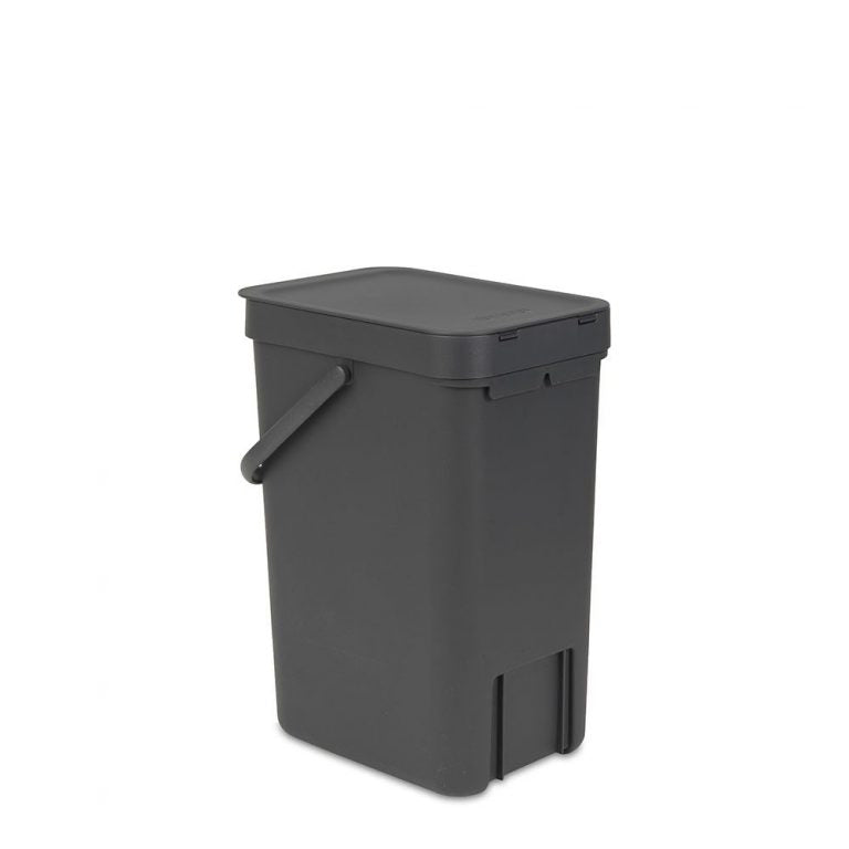 Brabantia - Abfalleimer mit Deckel, schwarz, 12 Liter, grau