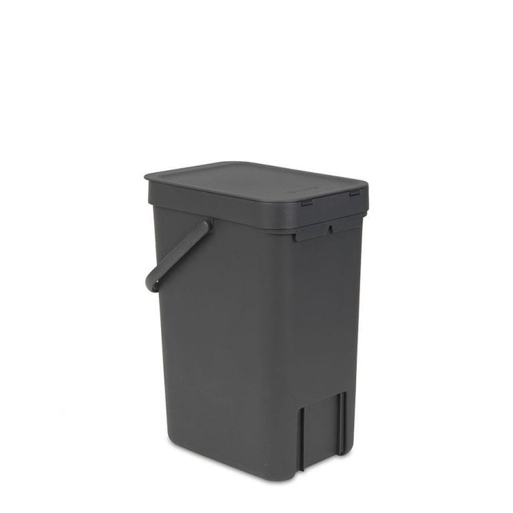 Brabantia - Abfalleimer mit Deckel, schwarz, 12 Liter, grau
