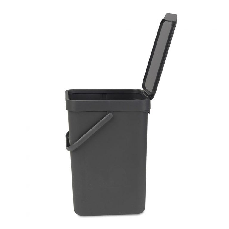 Brabantia - Abfalleimer mit Deckel, schwarz, 12 Liter, grau