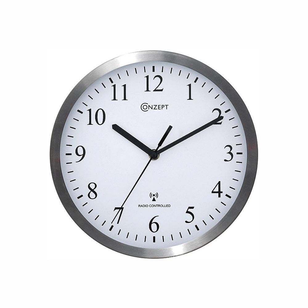Conzept – Wanduhr, funkgesteuert, 25 cm, mit schleichendem Uhrwerk – Aluminium