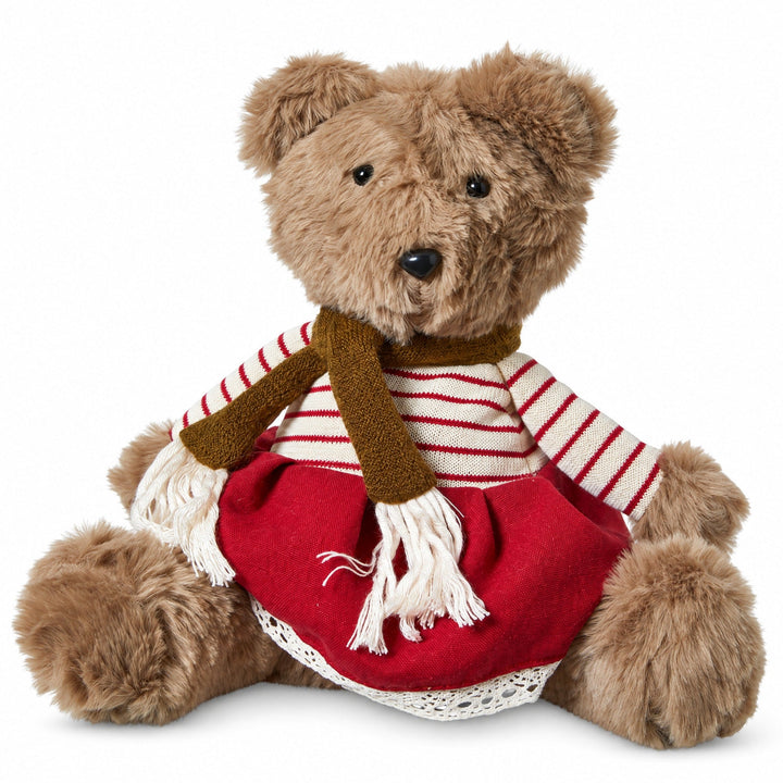 Teddybär mit Strickpullover 17x17x43 natur rot