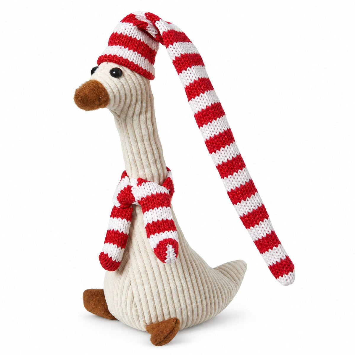 Weihnachtsente mit Streifen 11x6x19/35 cm Samt weiß/rot