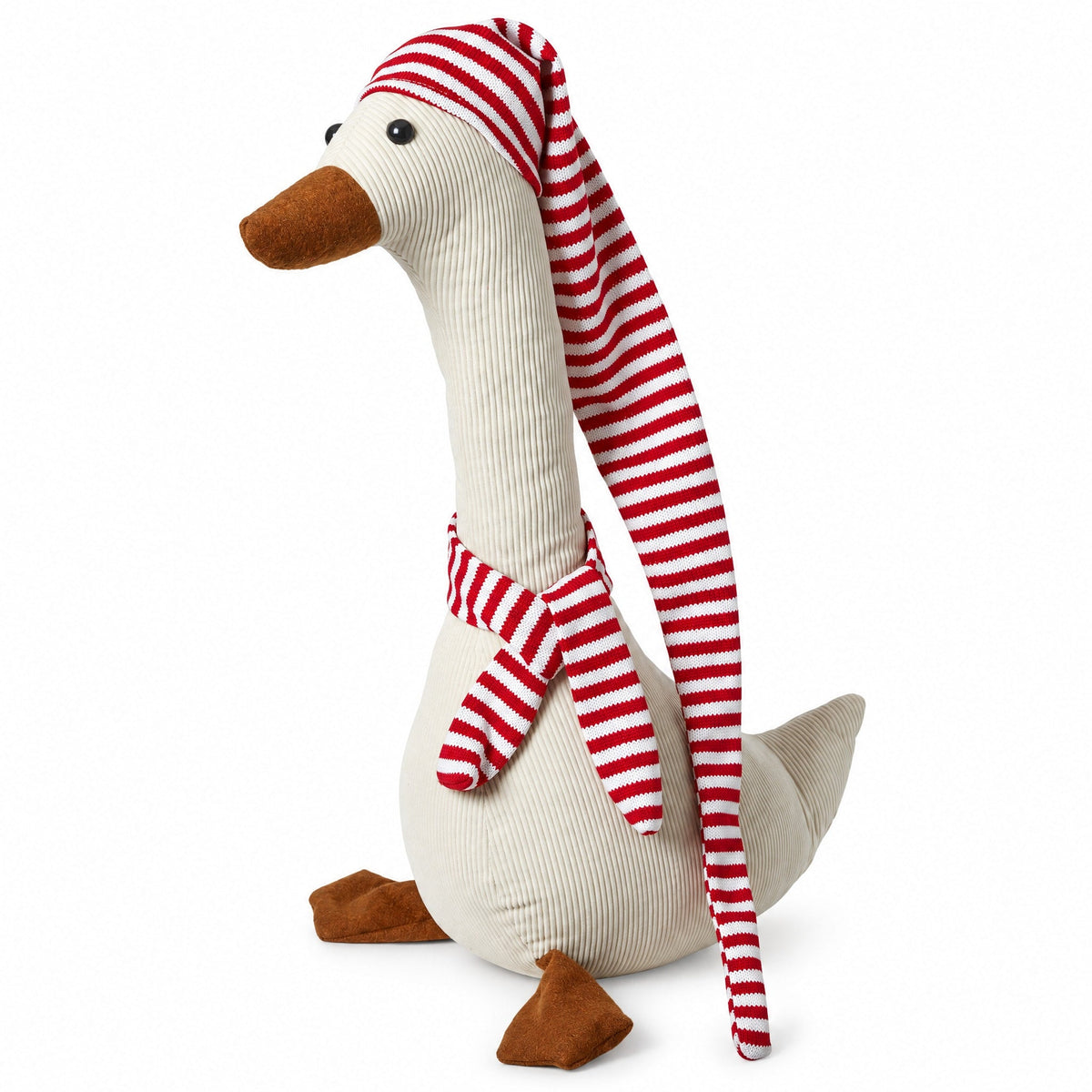 Weihnachtsente mit Streifen 45x19x60/120 cm Samt weiß/rot