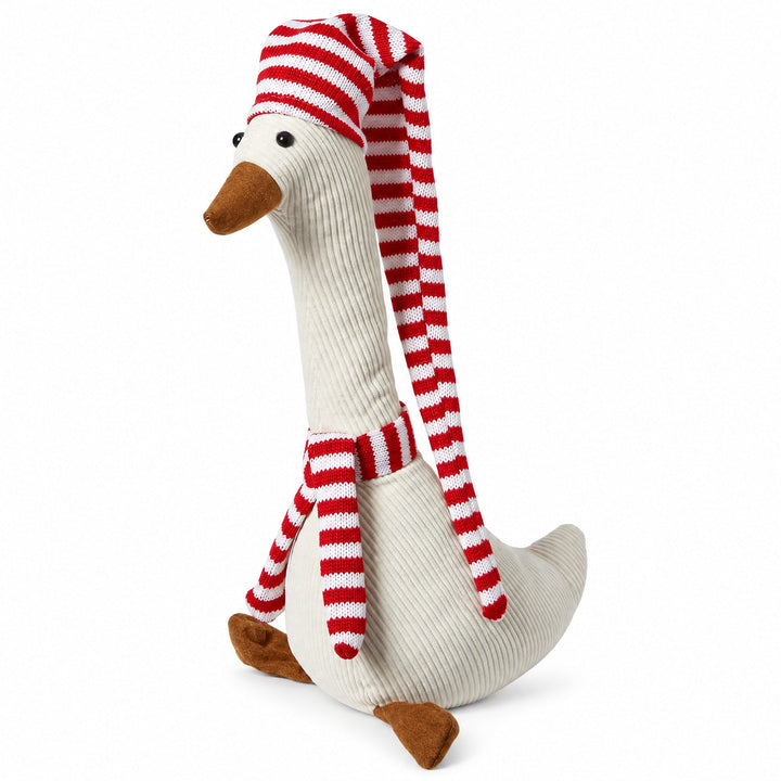Weihnachtsente mit Streifen 24x12x38/75 cm Samt weiß/rot