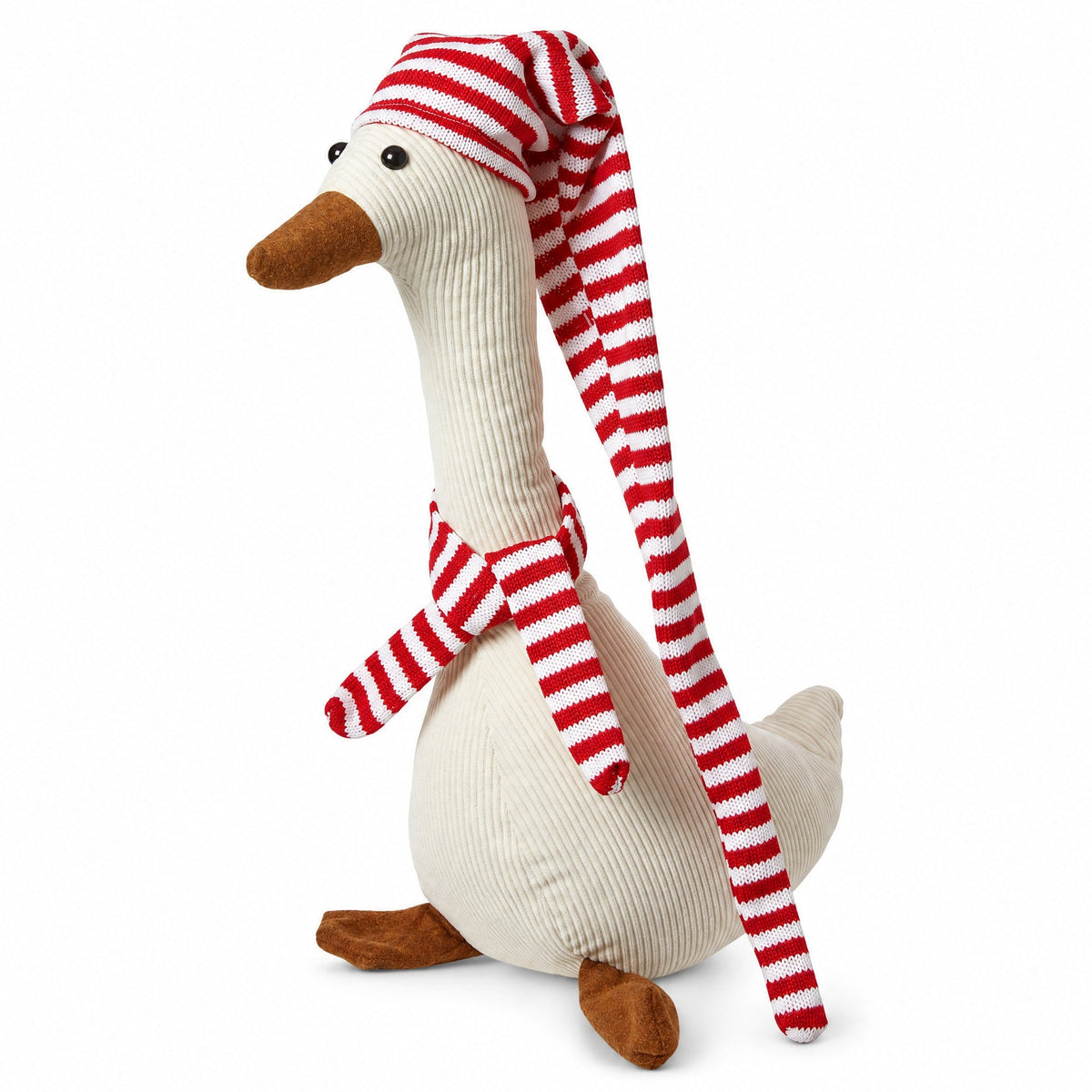 Weihnachtsente mit Streifen 32x15x45/90 cm Samt weiß/rot