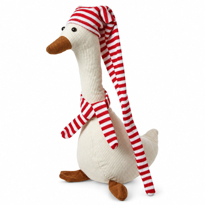 Weihnachtsente mit Streifen 32x15x45/90 cm Samt weiß/rot
