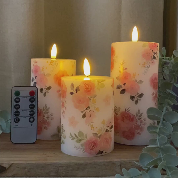 LED-Blockleuchten-Set, 3er-Pack – Rosenmotiv mit Fernbedienung und Timerfunktion