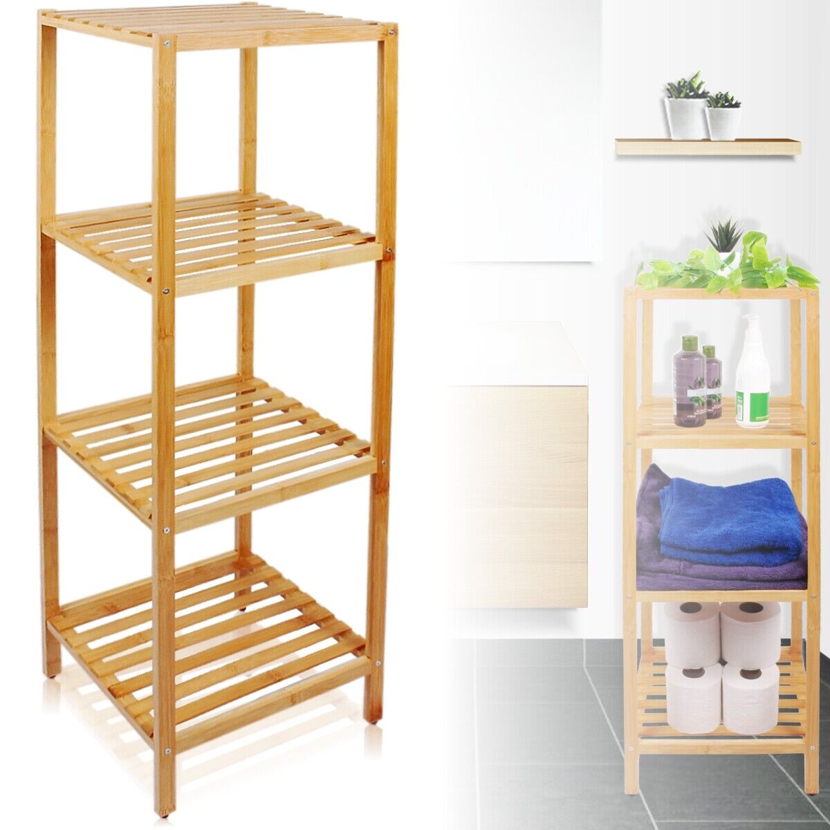 Alpina – Badezimmerregal aus Bambus – 4 Ablagen, 33 x 32 x 108,5 cm