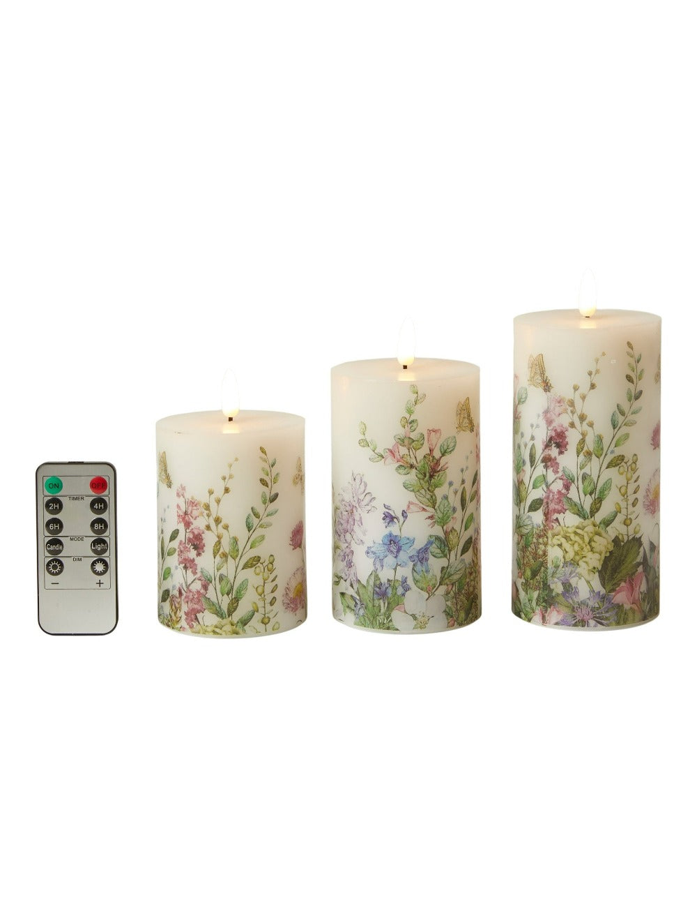 LED-Blockleuchten-Set, 3er-Pack, Flora-Motiv, mit Fernbedienung und Timerfunktion
