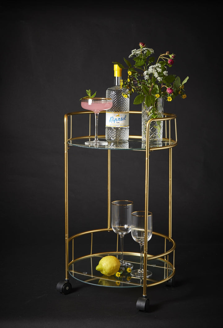 Bartisch mit Glasplatte Ø37,5 x H62 cm goldfarben