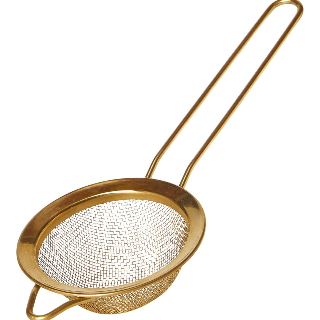 kleines Sieb - goldfarbener Edelstahl, 8 x 21 cm