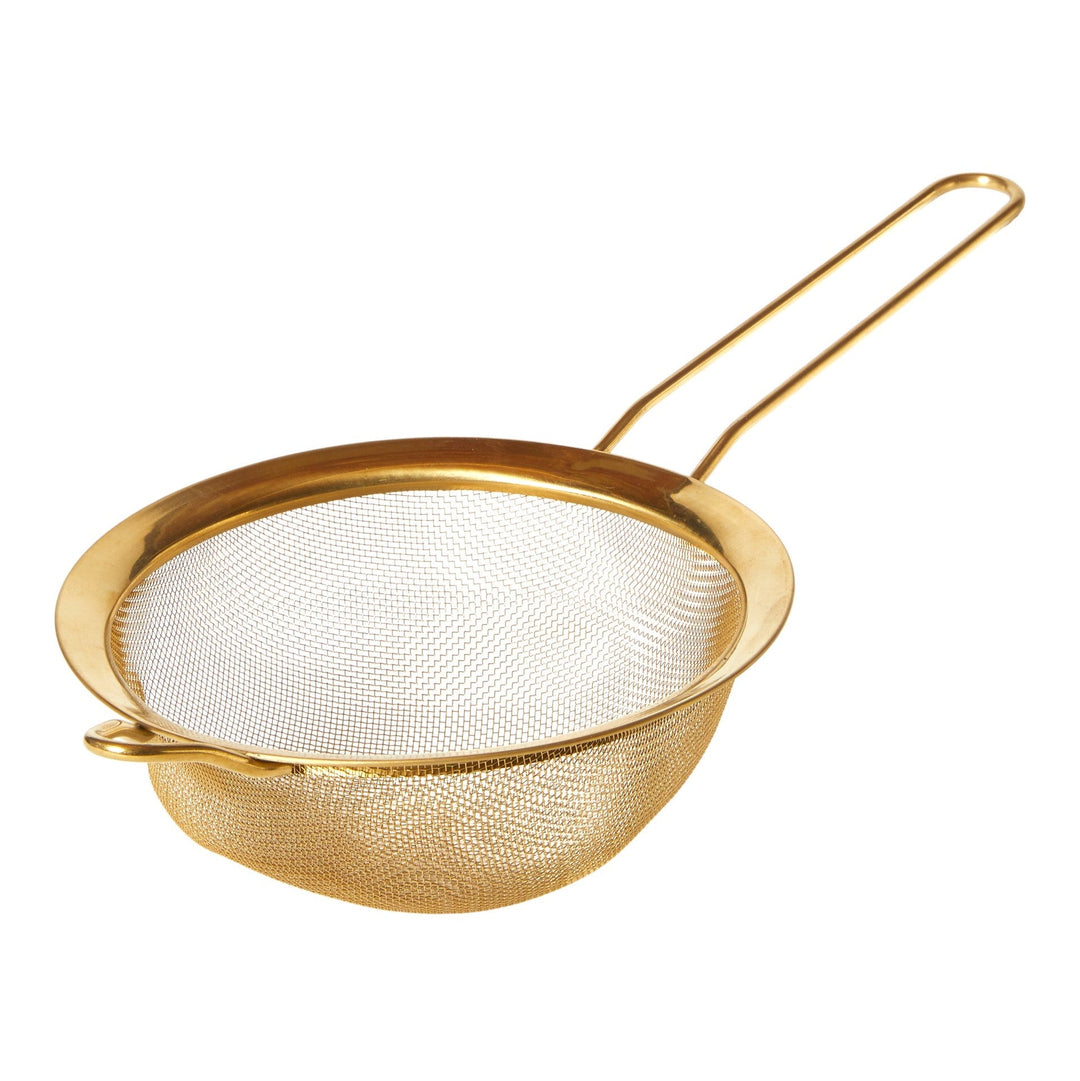 Großes Sieb – goldfarbener Edelstahl, 16 x 34 cm