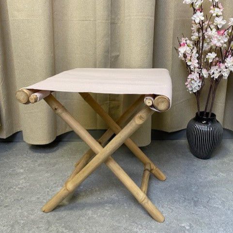 Hocker mit Polyesterbezug, 40x40x40 cm, Bambus-Natur