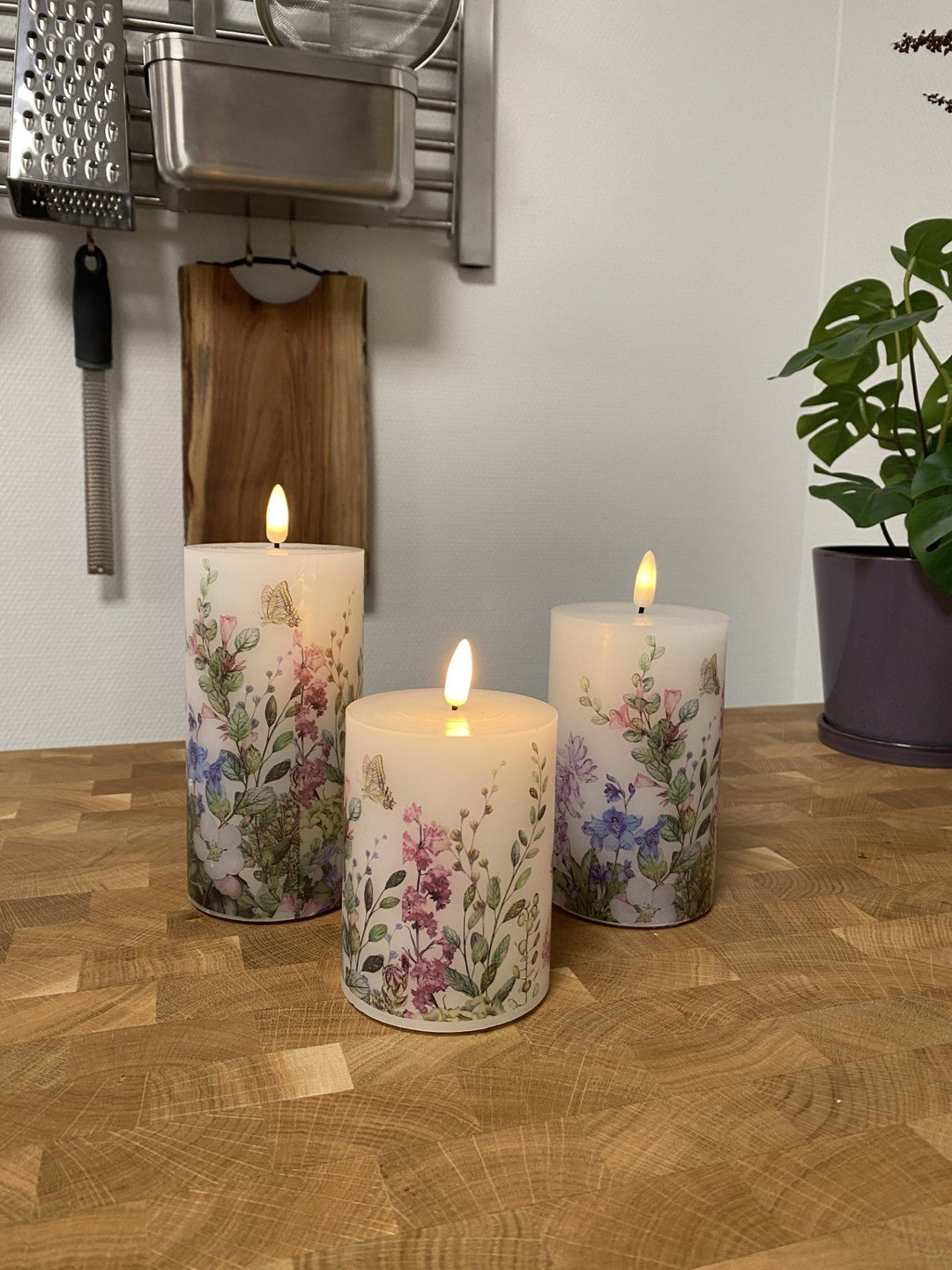 LED-Blockleuchten-Set, 3er-Pack, Flora-Motiv, mit Fernbedienung und Timerfunktion