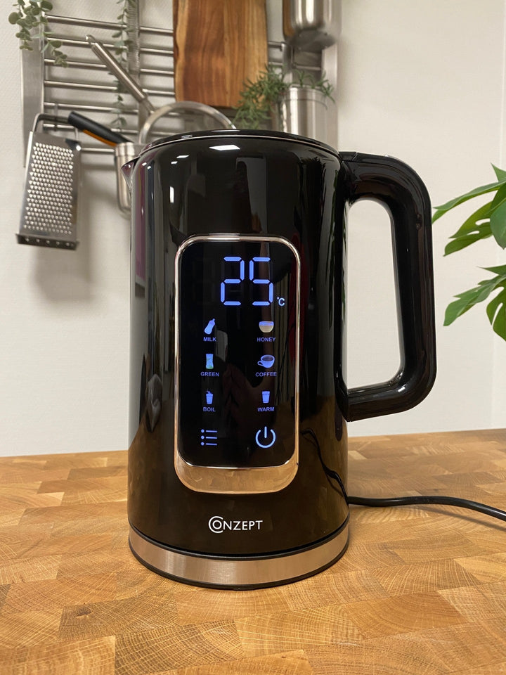 Conzept Wasserkocher, schwarz, doppelwandig, 1,7 l, 2200 W mit Digitalanzeige